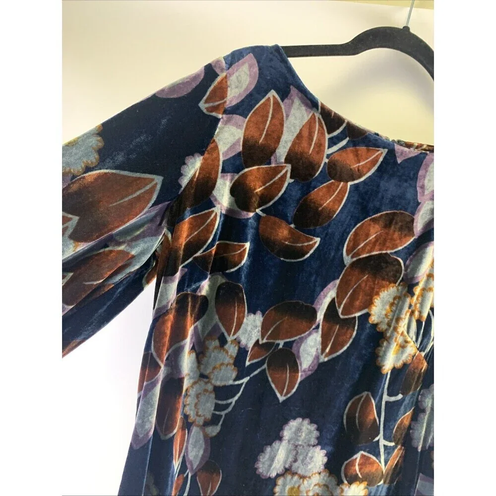 Ann Taylor Long Sleeve Velvet Shift Dress Boat Neck Floral Puff Sleeves 8 Tall - Picture 4 of 12